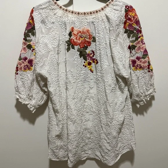 Sundance Melody Peasant Floral Embroidered Blouse Johnny Boho Lace Popover Top - Picture 4 of 12
